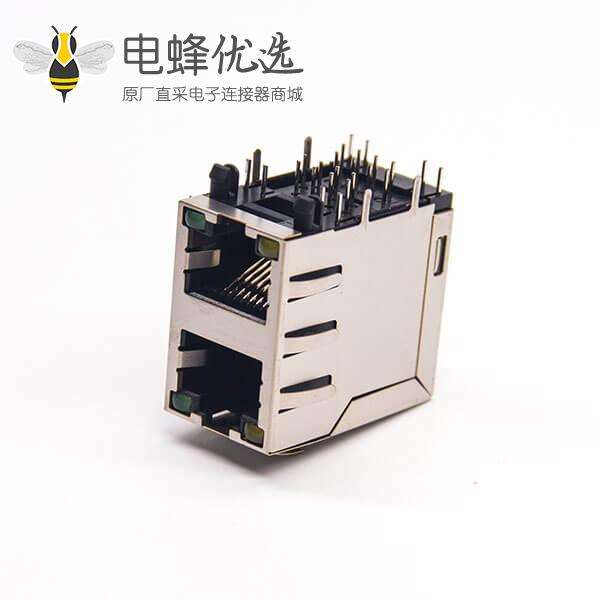 rj45双层2端口带led灯带弹片式模块化连接器穿孔