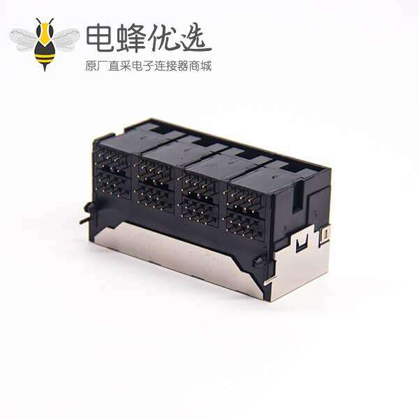 rj45母座双层半包带屏蔽2x4 弯式网络接口多端口