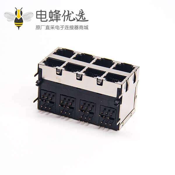 rj45带弹片模块化网络座子带屏蔽2x4弯式8p8c插PCB板带弹片