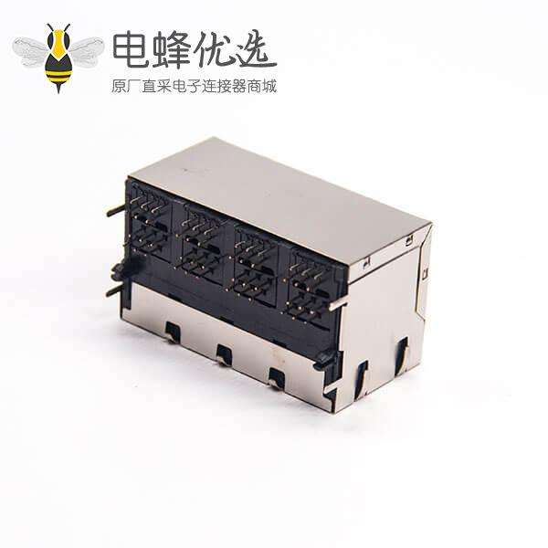 rj45带弹片模块化网络座子带屏蔽2x4弯式8p8c插PCB板带弹片