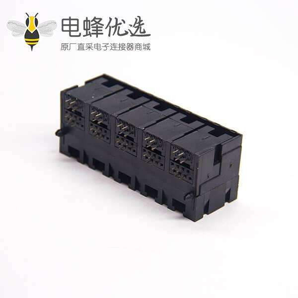 双层rj45插座全塑料弯式90度2x5端口黑色不带屏蔽