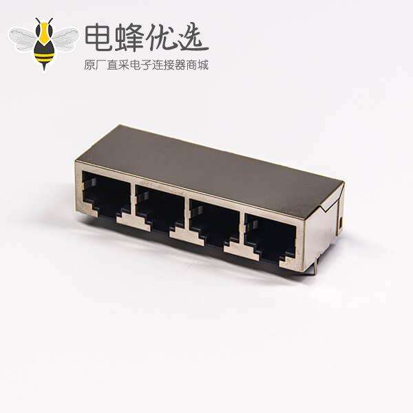 rj45网口端口金属外壳弯式1x4不带屏蔽插拍PCB板