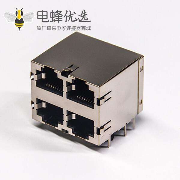 rj45插座弹片2x2端口全包金属外壳带屏蔽不带灯