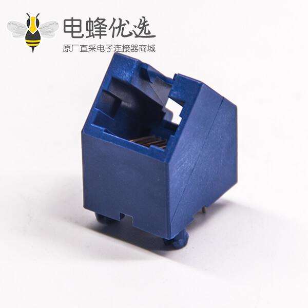 rj45插座PCB弯角45度全塑无灯不带滤波器8p8c蓝色塑胶