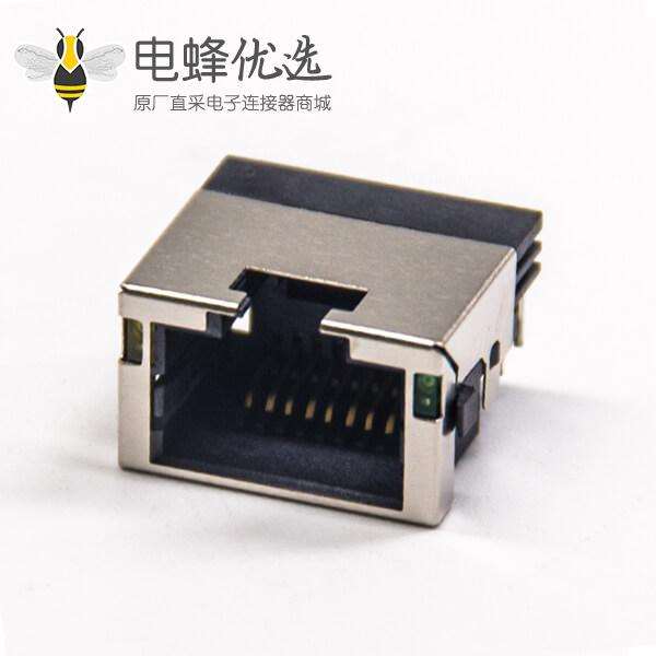 RJ45模块带灯左黄右绿插PCB板带屏蔽式网络连接器