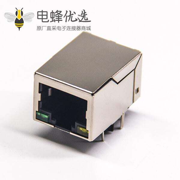 RJ45连接器弯式穿孔式单口带屏蔽带灯以太网接口