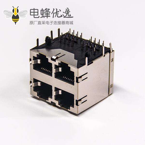 rj45插座弹片2x2端口全包金属外壳带屏蔽不带灯