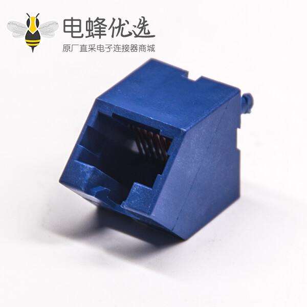 rj45插座PCB弯角45度全塑无灯不带滤波器8p8c蓝色塑胶