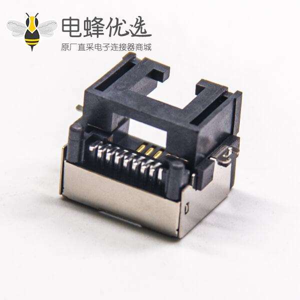 RJ45接口沉板式单口8p8c带屏蔽pcb板网络连接器