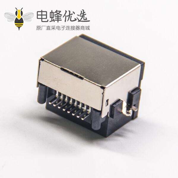 RJ45接口沉板式单口8p8c带屏蔽pcb板网络连接器