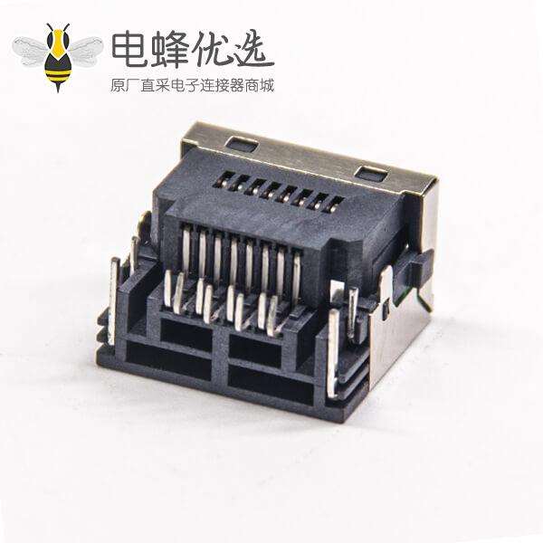 RJ45模块带灯左黄右绿插PCB板带屏蔽式网络连接器