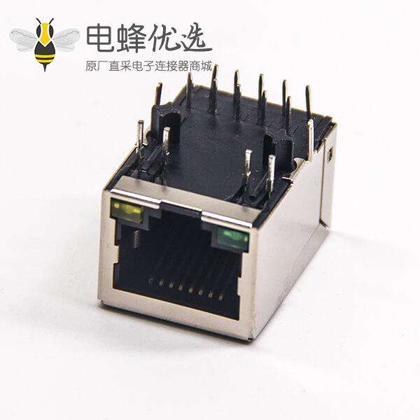 RJ45连接器弯式穿孔式单口带屏蔽带灯以太网接口