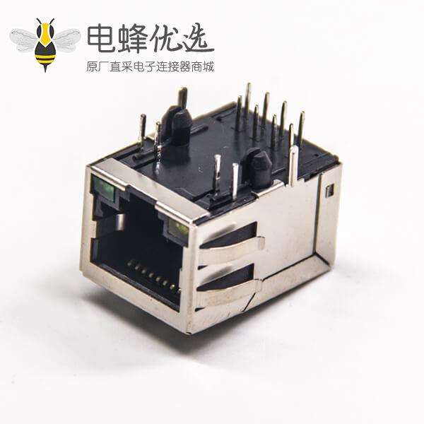 RJ45 Magjack连接器带灯带弹片弯式带屏蔽插板