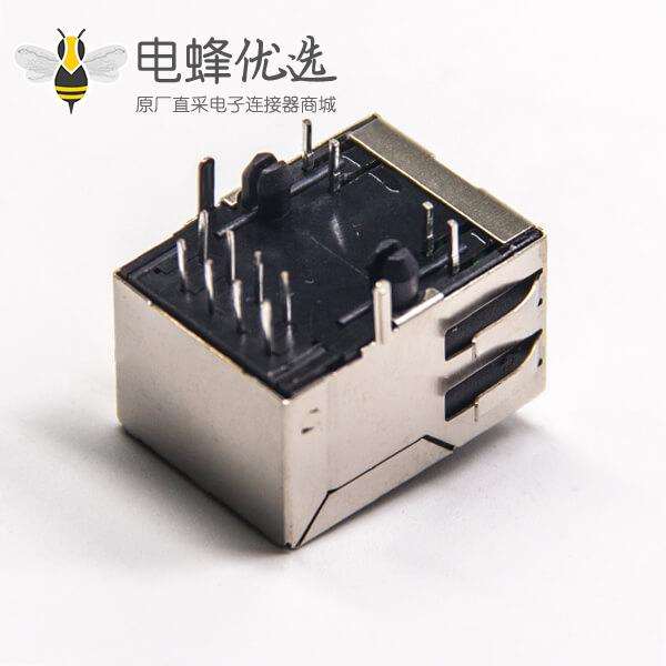 RJ45 Magjack连接器带灯带弹片弯式带屏蔽插板