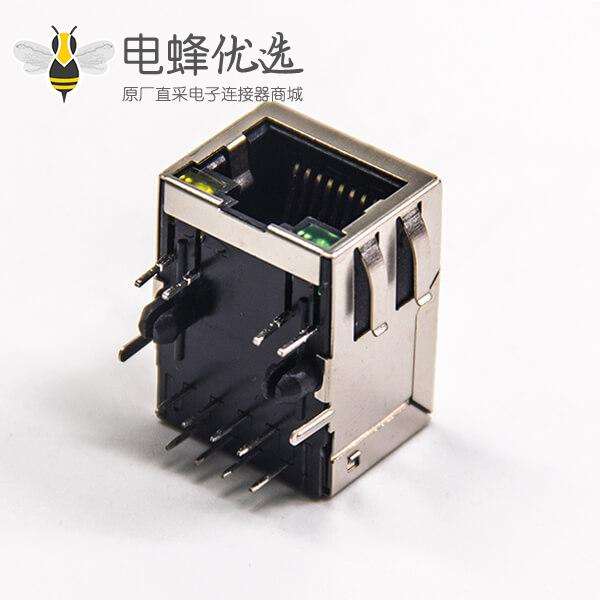 RJ45 Magjack连接器带灯带弹片弯式带屏蔽插板