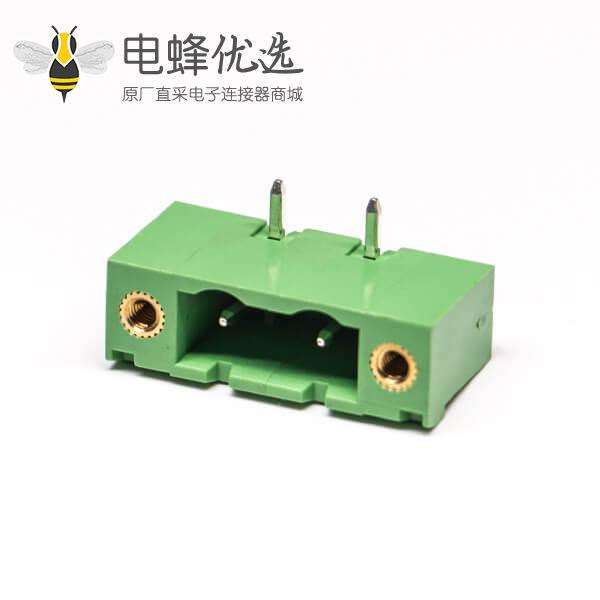 插拔式接线端子弯针2芯2孔法兰绿色PCB板端子座