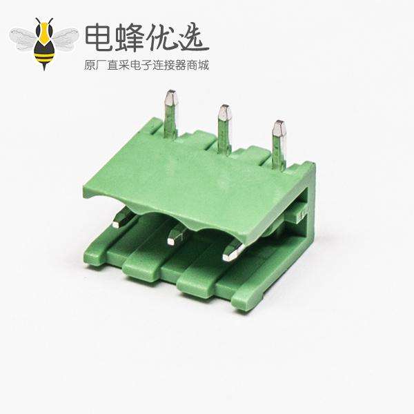 插拔式接线端子弯针3芯穿孔式PCB板安装绿色端子接线