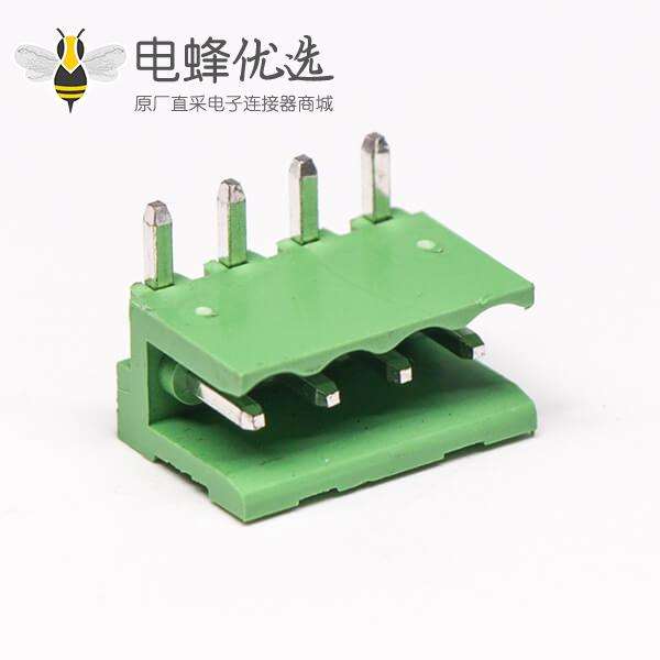 穿墙式插拔端子4芯弯式穿孔两侧空PCB板安装绿色端子接线