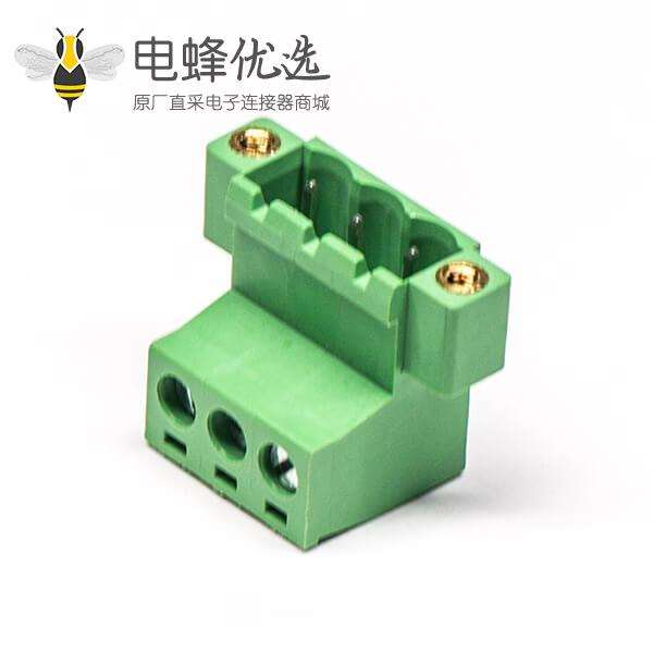 螺钉式插拔式PCB接线端子3芯弯式带2孔法兰绿色插拔式端子