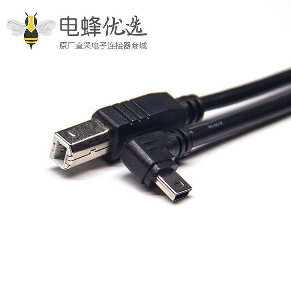 mini usb b type黑色线材双公头插头usb b直式转mini usb右弯头