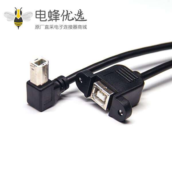 OTG数据连接线USB2.0 B型公头右弯头对母头面板式