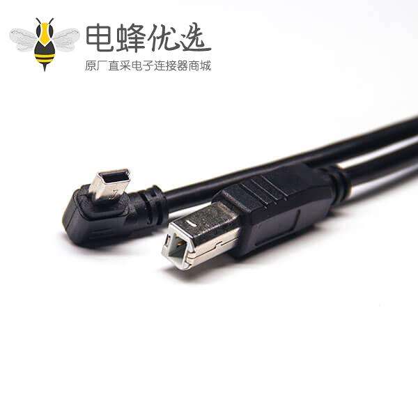 mini usb b type黑色线材双公头插头usb b直式转mini usb右弯头