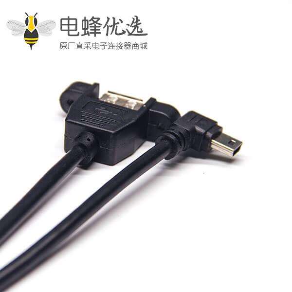 mini usb公口左弯头转usb type a直式母头usb线材OTG连接线