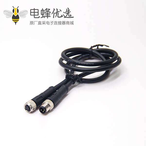 m8电缆插头3芯公对母注塑线180度螺纹传感器