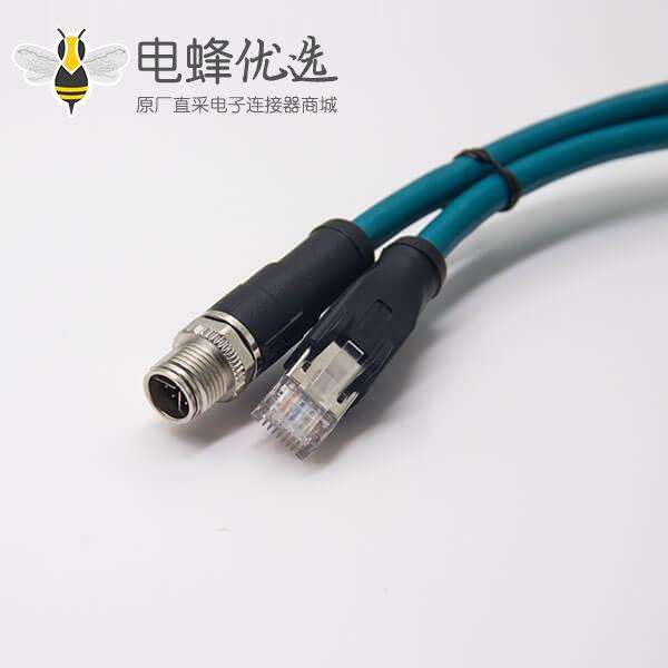 m12 8芯 X型转rj45电缆m12直式公头转rj45直式水晶头