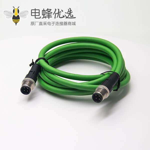 M12 d型4芯针型公头双边线直式3M延长电缆