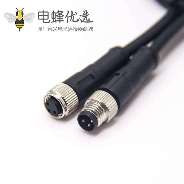 m8电缆插头3芯公对母注塑线180度螺纹传感器