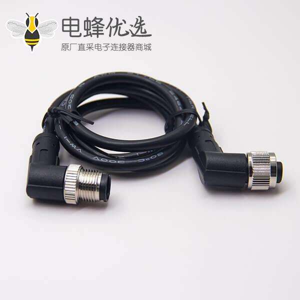 m12电缆弯母头3芯不带屏蔽工业防水连接器