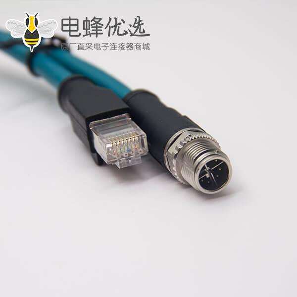 m12 8芯 X型转rj45电缆m12直式公头转rj45直式水晶头