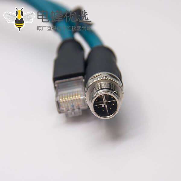 m12 8芯 X型转rj45电缆m12直式公头转rj45直式水晶头