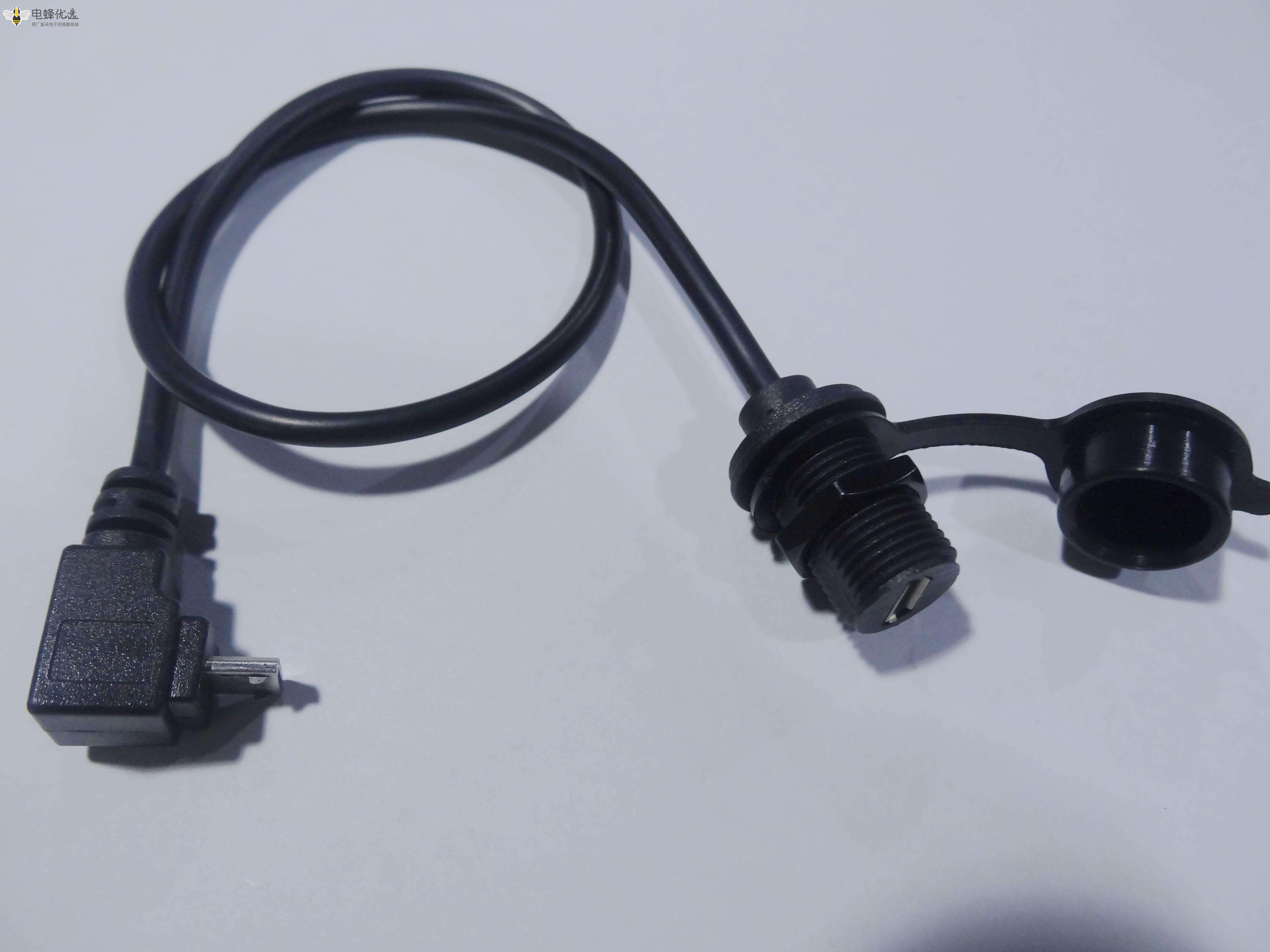 MicroUSB 5母防水 M12-1.0 -MicroUSB 5公 90 上弯头 连接线