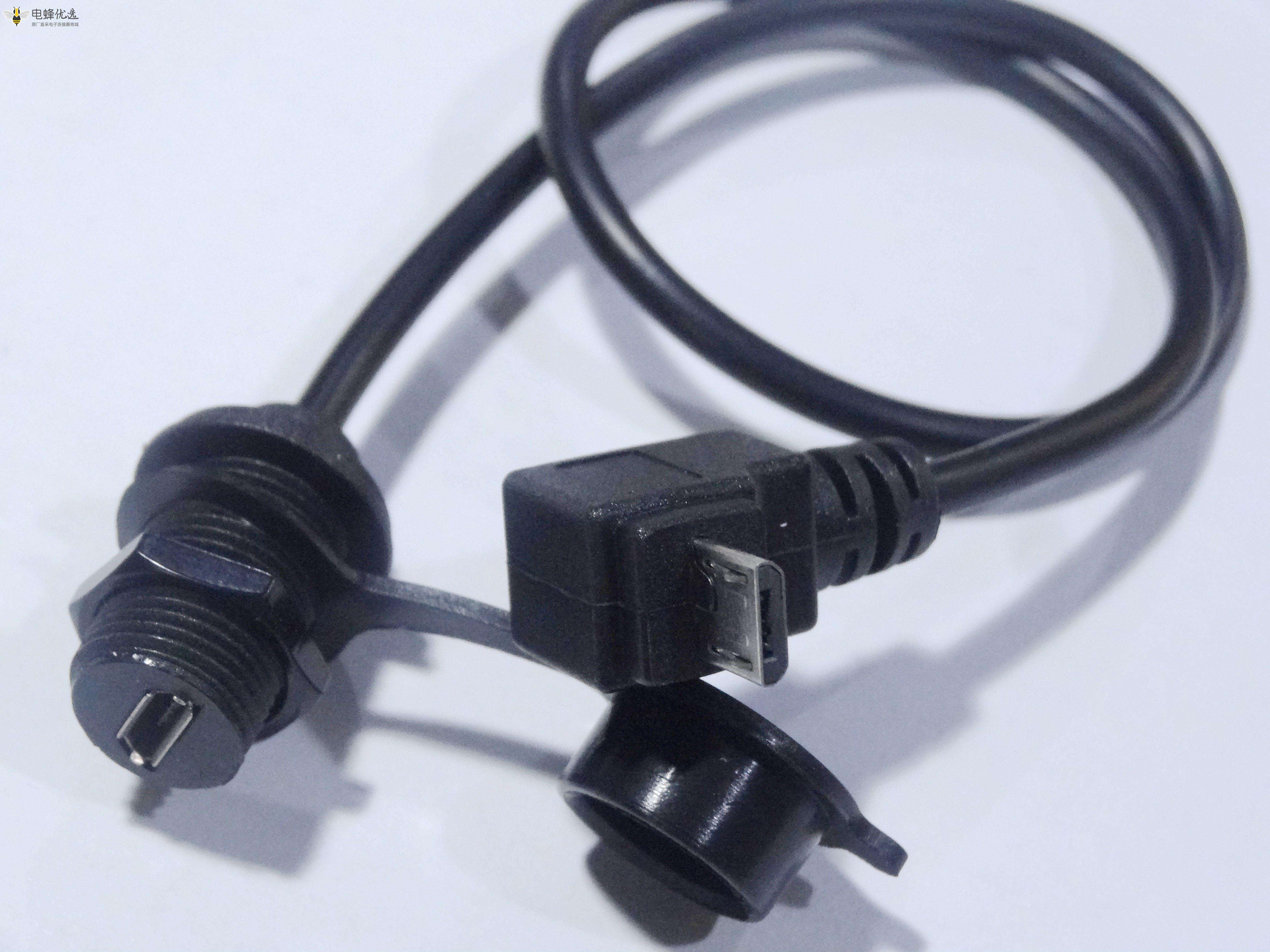 MicroUSB 5母防水 M12-1.0 -MicroUSB 5公 90 上弯头 连接线