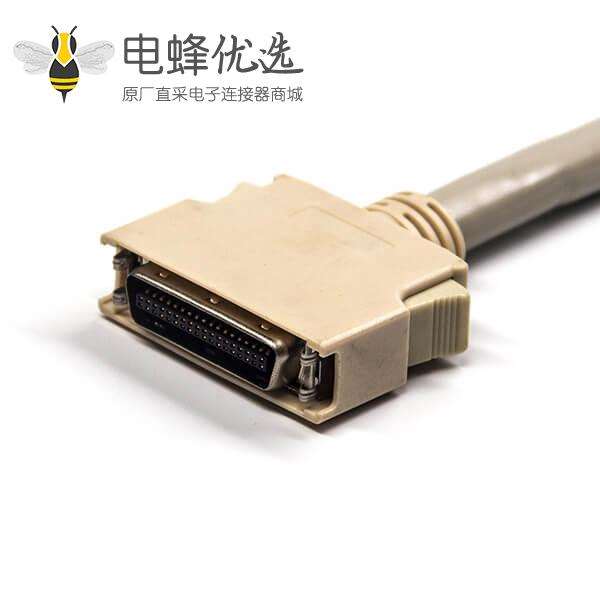 SCSI 连接器HPCN型白色塑胶壳双边线36芯公转公直式按键卡勾式连接线1米