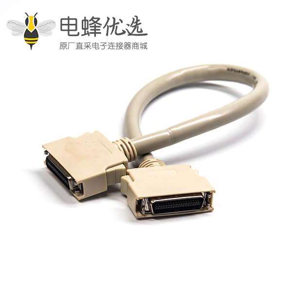 SCSI 连接器HPCN型白色塑胶壳双边线36芯公转公直式按键卡勾式连接线1米