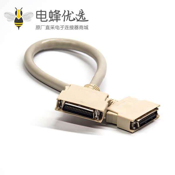 SCSI 连接器HPCN型白色塑胶壳双边线36芯公转公直式按键卡勾式连接线1米