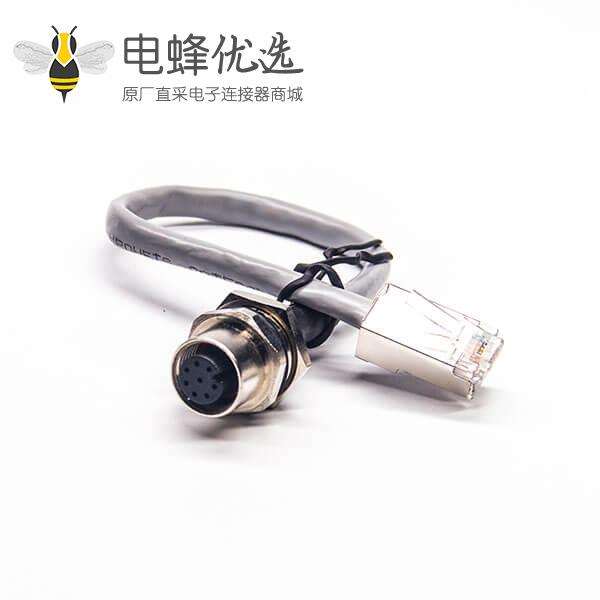 M12插座转RJ45 8芯母头双边接线A型连接器