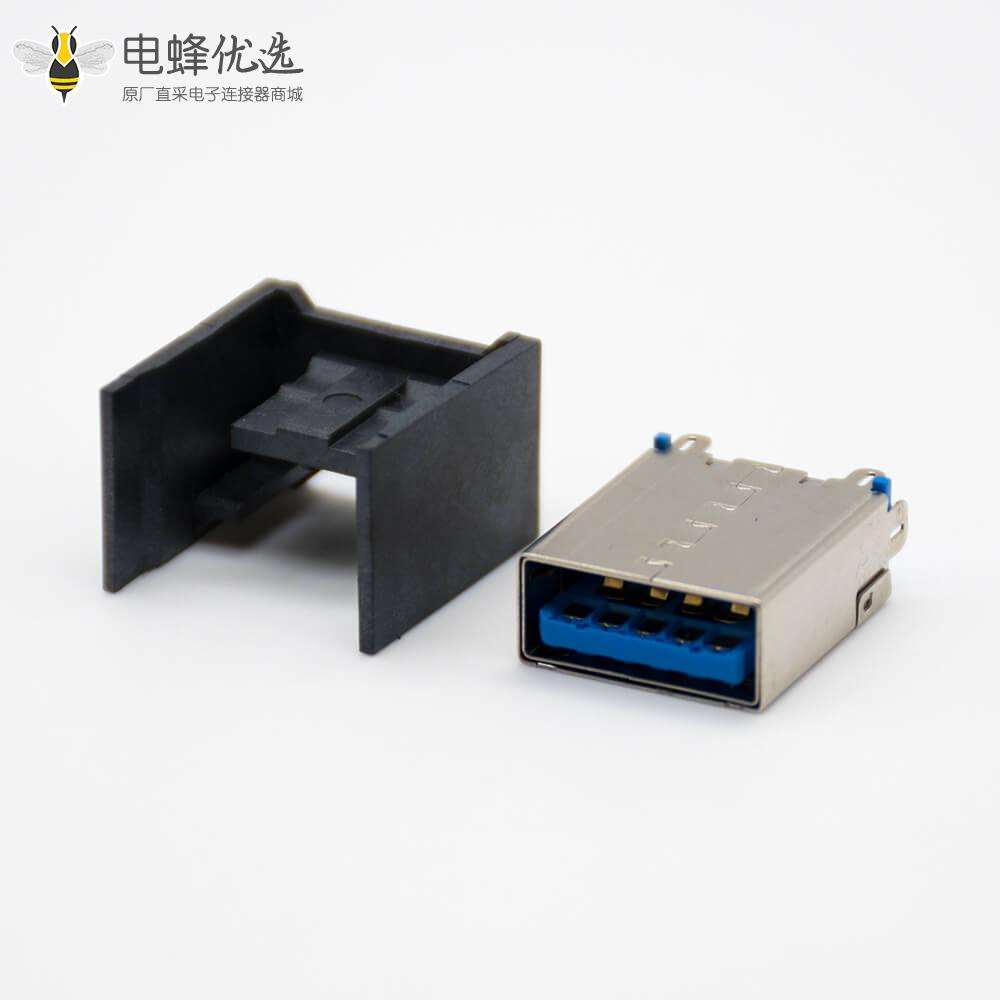 usb3.0 单排连接器A型双层9芯180度直式插板贴片金属铁壳带屏蔽