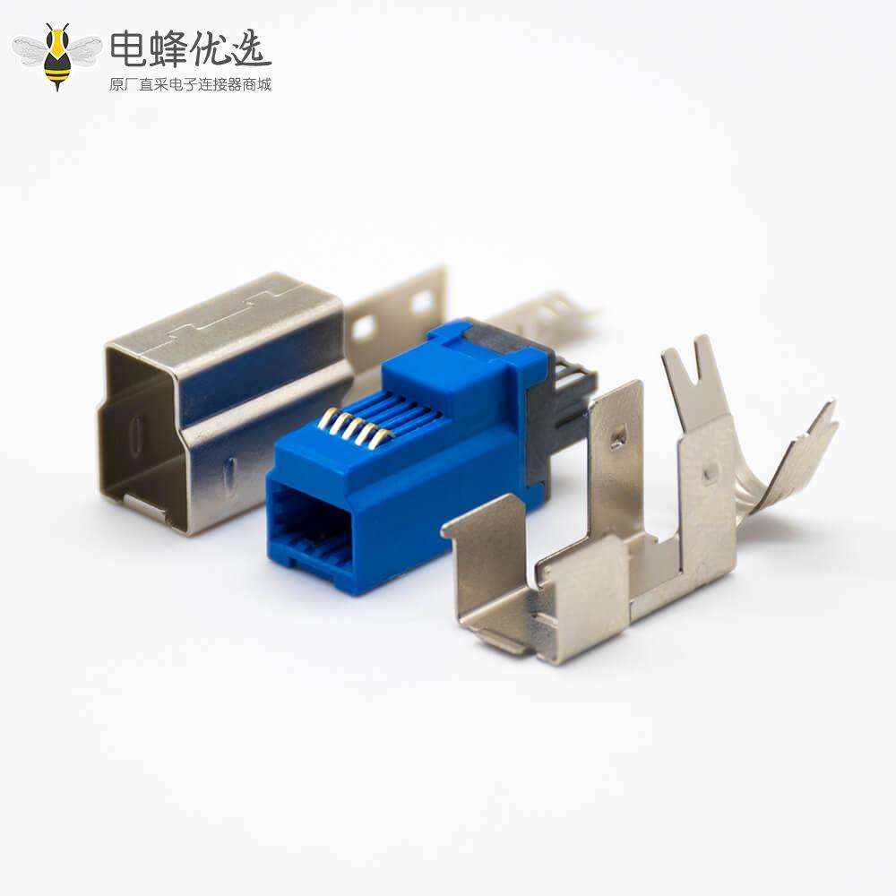 USB-b 连接器9芯公头直式3.0焊线三件套金属外壳