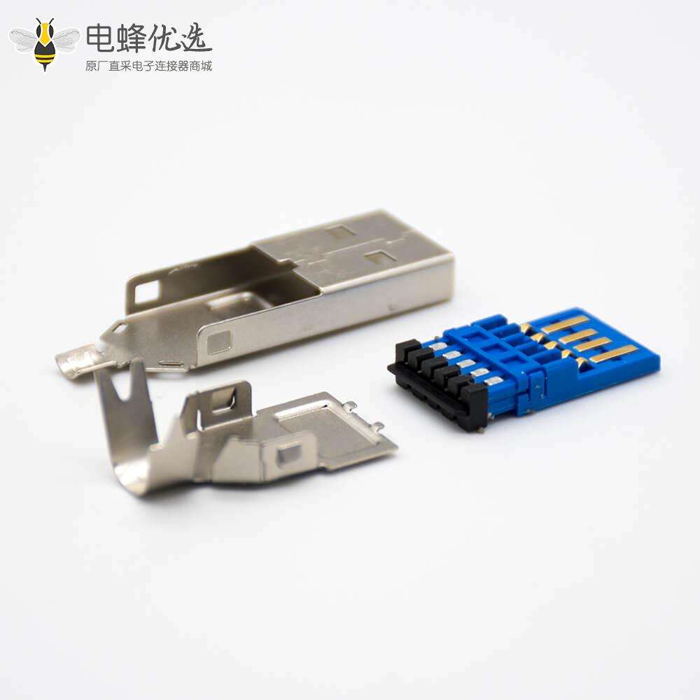 USB 3.0公头A型直式9芯焊线连接器
