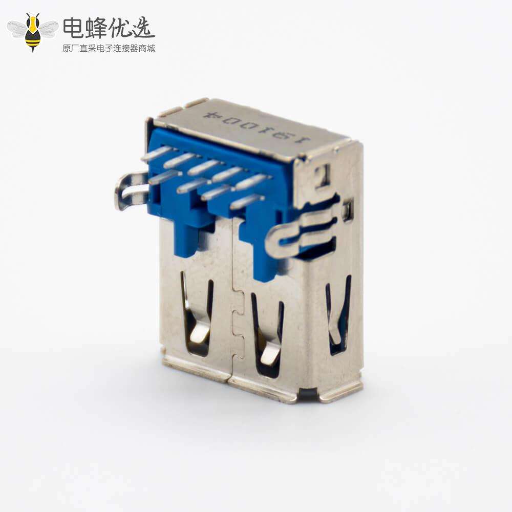 USB接口连接器A型3.0弯式9芯母头插孔面板安装