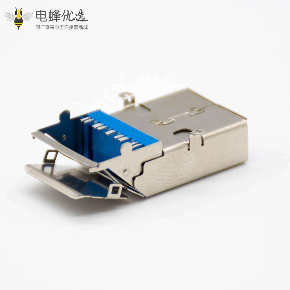 USB typeA接口板上沉板双层铁壳前脚插孔直式9芯母头连接器