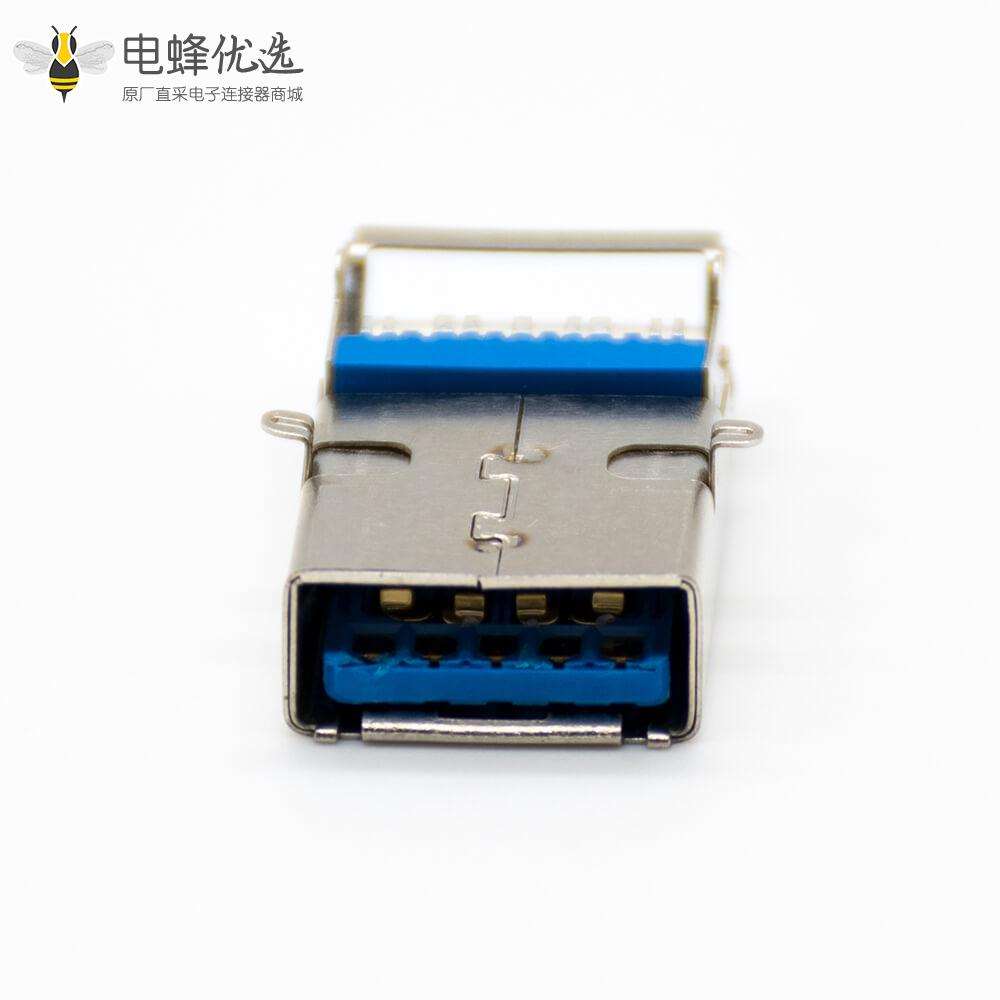 USB typeA接口板上沉板双层铁壳前脚插孔直式9芯母头连接器