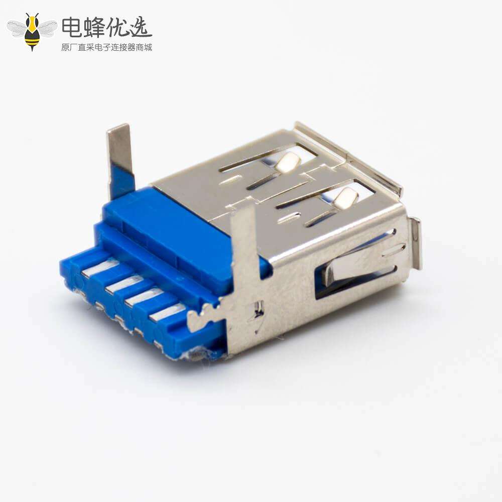 typeA USB3.0母头180度直式焊线带直角面板安装连接器