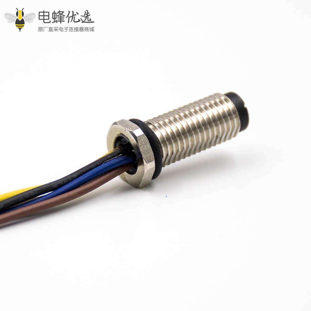 M8公头螺纹带线5芯B扣直式前锁板板端插座接线焊接式连接器