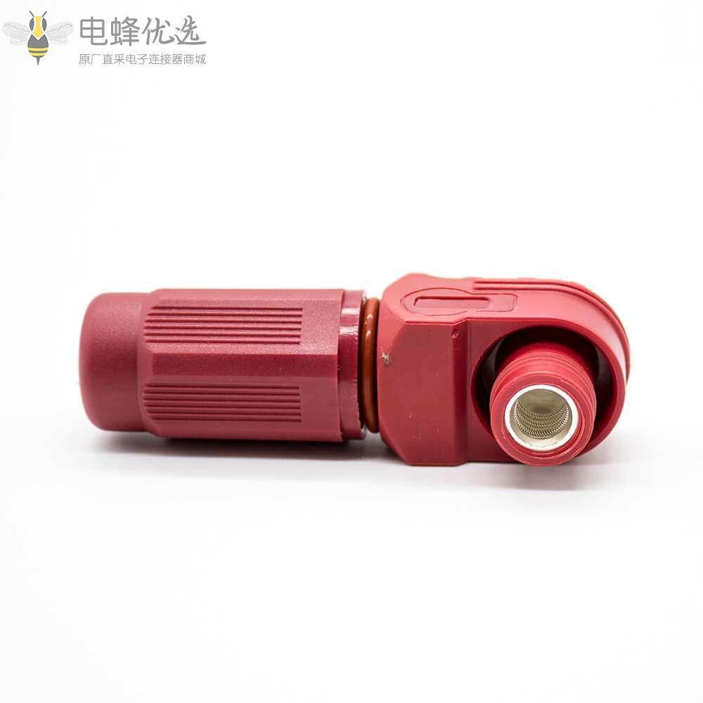 单芯防水连接器400A弯式插头塑料IP67红色14mm接线
