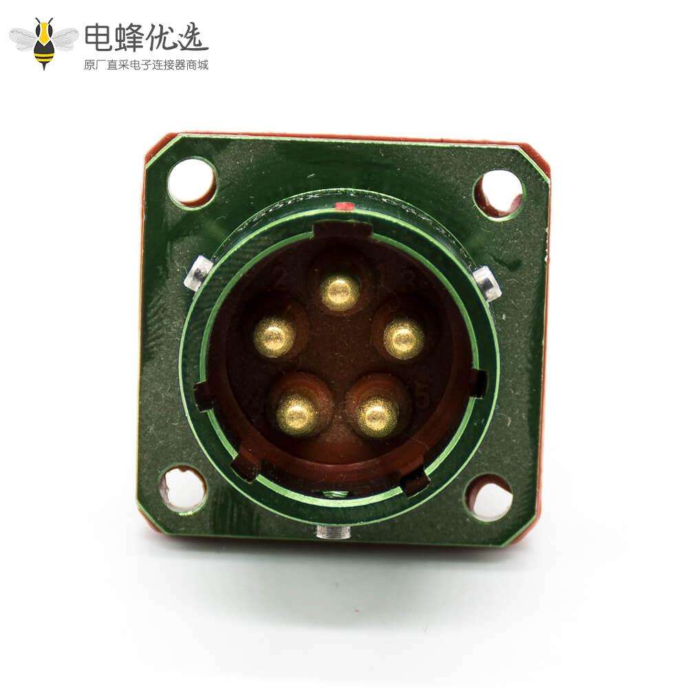 Y50DX公插座直式5芯光亮绿色阳极化铝合金卡口连接面板安装4孔法兰焊杯连接器